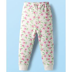 Babyhug Cotton Knit Full Sleeves Floral Printed Thermal Wear Set With Vest - Off White