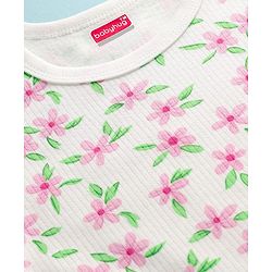 Babyhug Cotton Knit Full Sleeves Floral Printed Thermal Wear Set With Vest - Off White