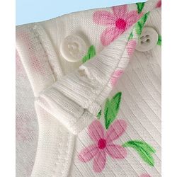 Babyhug Cotton Knit Full Sleeves Floral Printed Thermal Wear Set With Vest - Off White