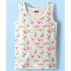 Babyhug Cotton Knit Full Sleeves Floral Printed Thermal Wear Set With Vest - Off White