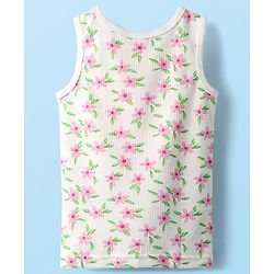 Babyhug Cotton Knit Full Sleeves Floral Printed Thermal Wear Set With Vest - Off White