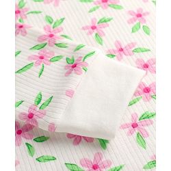 Babyhug Cotton Knit Full Sleeves Floral Printed Thermal Wear Set With Vest - Off White