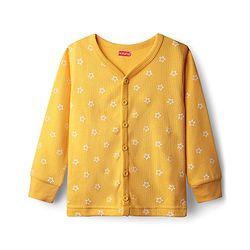 Babyhug Knit Full Sleeves Front Open Thermal Set With Star Print - Yellow