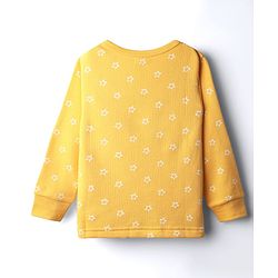 Babyhug Knit Full Sleeves Front Open Thermal Set With Star Print - Yellow