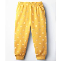 Babyhug Knit Full Sleeves Front Open Thermal Set With Star Print - Yellow