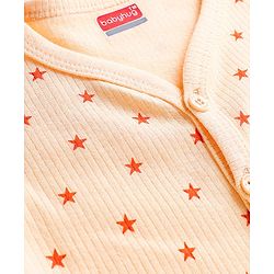 Babyhug Knit Full Sleeves Front Open Thermal Vest & Pant Set with Star Print - Peach