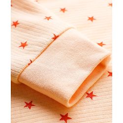Babyhug Knit Full Sleeves Front Open Thermal Vest & Pant Set with Star Print - Peach