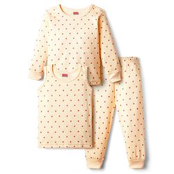 Babyhug Knit Full Sleeves Pullover & Sleeveless Thermal Vest & Pant Set with Star Print - Peach