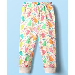 Babyhug Knit  Full Sleeves Front Open Thermal Vest And Pant Set With Text  Print - Off-White