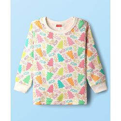 Babyhug  Knit Full Sleeves Thermal Vests & Pant Set with Text  Print - Off-White