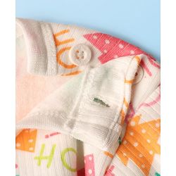 Babyhug  Knit Full Sleeves Thermal Vests & Pant Set with Text  Print - Off-White