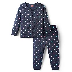 Babyhug Knit Full Sleeves Thermal Inner Wear Set with Polka Dots Print - Blue