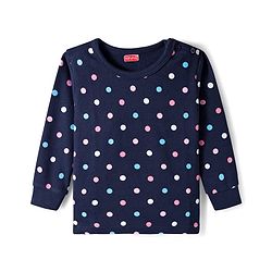 Babyhug Knit Full Sleeves Thermal Inner Wear Vests & Pant Set with Polka Dots Print - Navy Blue