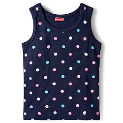 Babyhug Knit Full Sleeves Thermal Inner Wear Vests & Pant Set with Polka Dots Print - Navy Blue