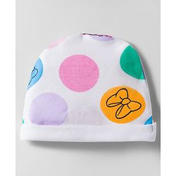 Babyhug Disney Interlock Knit Cap Mittens & Booties With Minnie Mouse Graphics White - Diameter 10 cm