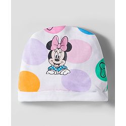 Babyhug Disney Interlock Knit Cap Mittens & Booties With Minnie Mouse Graphics White - Diameter 10 cm