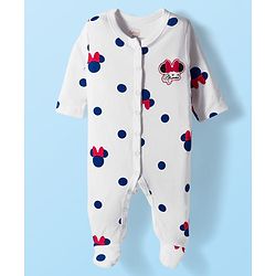 Babyhug Disney Interlock Knit Full Sleeves Sleepsuit With Minnie Mouse Graphics Pack Of 2 - Navy Blue & White