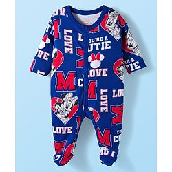 Babyhug Disney Interlock Knit Full Sleeves Sleepsuit With Minnie Mouse Graphics Pack Of 2 - Navy Blue & White