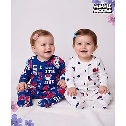 Babyhug Disney Interlock Knit Full Sleeves Sleepsuit With Minnie Mouse Graphics Pack Of 2 - Navy Blue & White