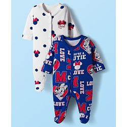Babyhug Disney Interlock Knit Full Sleeves Sleepsuit With Minnie Mouse Graphics Pack Of 2 - Navy Blue & White