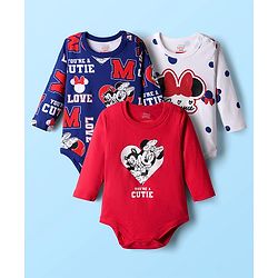 Babyhug Disney Interlock Knit Full Sleeve Onesies with Minnie Mouse Graphics Pack of 3 - Red Blue & White