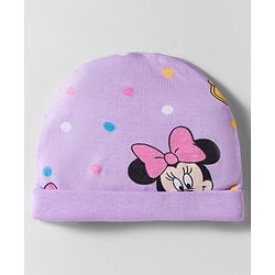 Babyhug Disney Interlock Knit Cap Mittens & Booties With Minnie & Friends Print Lavender - Diameter 11 cm