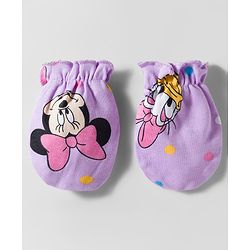 Babyhug Disney Interlock Knit Cap Mittens & Booties With Minnie & Friends Print Lavender - Diameter 11 cm