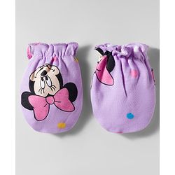 Babyhug Disney Interlock Knit Cap Mittens & Booties With Minnie & Friends Print Lavender - Diameter 11 cm
