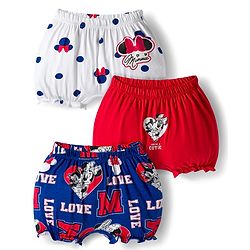 Babyhug Disney Single Jersey Knit Bloomers with Minnie Mouse Graphics Pack of 3 - White Red & Blue