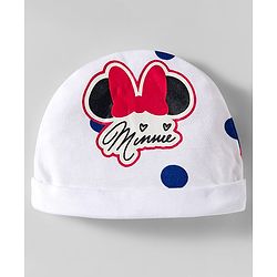 Babyhug Disney Interlock Knit Cap Mittens & Booties With Minnie Mouse Print White - Diameter 10 cm