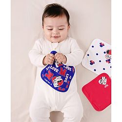 Babyhug Disney Interlock Knit Hand & Face Towel with Minnie Mouse Graphics Pack of 3 L 33 x B 33 cm - Red White & Navy Blue