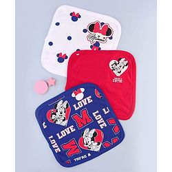 Babyhug Disney Interlock Knit Hand & Face Towel with Minnie Mouse Graphics Pack of 3 L 33 x B 33 cm - Red White & Navy Blue