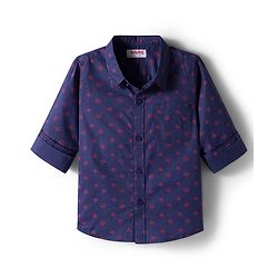Babyhug Cotton Woven Full Sleeves Printed Shirt - Navy Blue