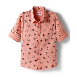 Babyhug Cotton Woven Full Sleeves Football Printed Shirt - Peach