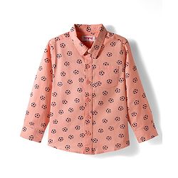 Babyhug Cotton Woven Full Sleeves Football Printed Shirt - Peach