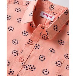 Babyhug Cotton Woven Full Sleeves Football Printed Shirt - Peach