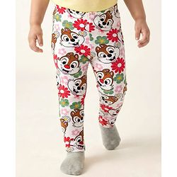 Babyhug Disney Cotton Lycra Knit Full Length Leggings with Chip'N Dale Graphics Pack of 3 - White Yellow & Purple