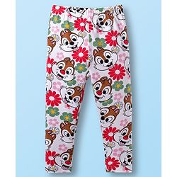 Babyhug Disney Cotton Lycra Knit Full Length Leggings with Chip'N Dale Graphics Pack of 3 - White Yellow & Purple