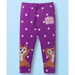Babyhug Disney Cotton Lycra Knit Full Length Leggings with Chip'N Dale Graphics Pack of 3 - White Yellow & Purple