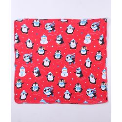 Babyhug Cotton Knit Hooded  Wrapper With Animal Print  L 76.5 x B 76.5 cm - Red