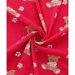 Babyhug Cotton Knit Hooded  Wrapper With Animal Print  L 76.5 x B 76.5 cm - Red