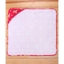 Babyhug Cotton Knit Hooded  Wrapper With Animal Print  L 76.5 x B 76.5 cm - Red