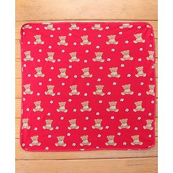 Babyhug Cotton Knit Hooded  Wrapper With Animal Print  L 76.5 x B 76.5 cm - Red