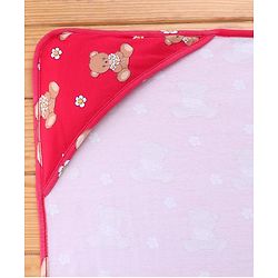Babyhug Cotton Knit Hooded  Wrapper With Animal Print  L 76.5 x B 76.5 cm - Red