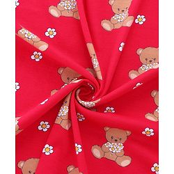 Babyhug Cotton Knit Hooded  Wrapper With Animal Print  L 76.5 x B 76.5 cm - Red