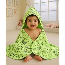 Babyhug Cotton Knit Hooded  Wrapper With Animal Print  L 76.5 x B 76.5 cm - Red