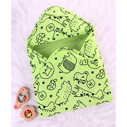 Babyhug Cotton Knit Hooded  Wrapper With Animal Print  L 76.5 x B 76.5 cm - Red