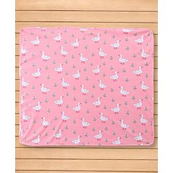Babyhug Cotton Knit Hooded  Wrapper With Animal Print  L 76.5 x B 76.5 cm - Red