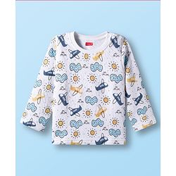 Babyhug Quilted Knit Full Sleeves Winter Wear Co-ords Night Suit With Vehicle Print - White