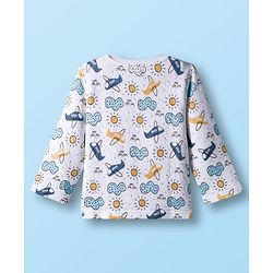 Babyhug Quilted Knit Full Sleeves Winter Wear Co-ords Night Suit With Vehicle Print - White